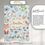 Woodland Animals Rabbit Fox Butterfly Leaves on Soft Blue Seamless  Personalised Custom Name Super Soft Fleece Blanket Bed Sofa Throw