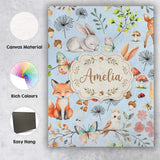 Personalised Name Woodland Animals Rabbit Custom  Unique Gift Idea Elegant Feature Canvas Wall Art Print Decor Picture Ready to Hang