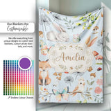 Woodland Animals Rabbit Fox Butterfly Leaves on Soft Blue Seamless  Personalised Custom Name Super Soft Fleece Blanket Bed Sofa Throw
