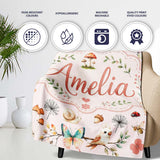 Woodland Animals Rabbit Fox Butterfly Leaves on Blush Pink Seamless  Personalised Custom Name Super Soft Fleece Blanket Bed Sofa Throw