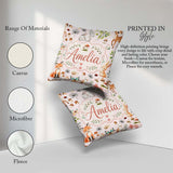Custom Name Woodland Animals Rabbit Fox Butterfly Leaves on Pink Square Filled Cushion Throw Pillow Sofa Bed Home Decor Zip Washable UK Made