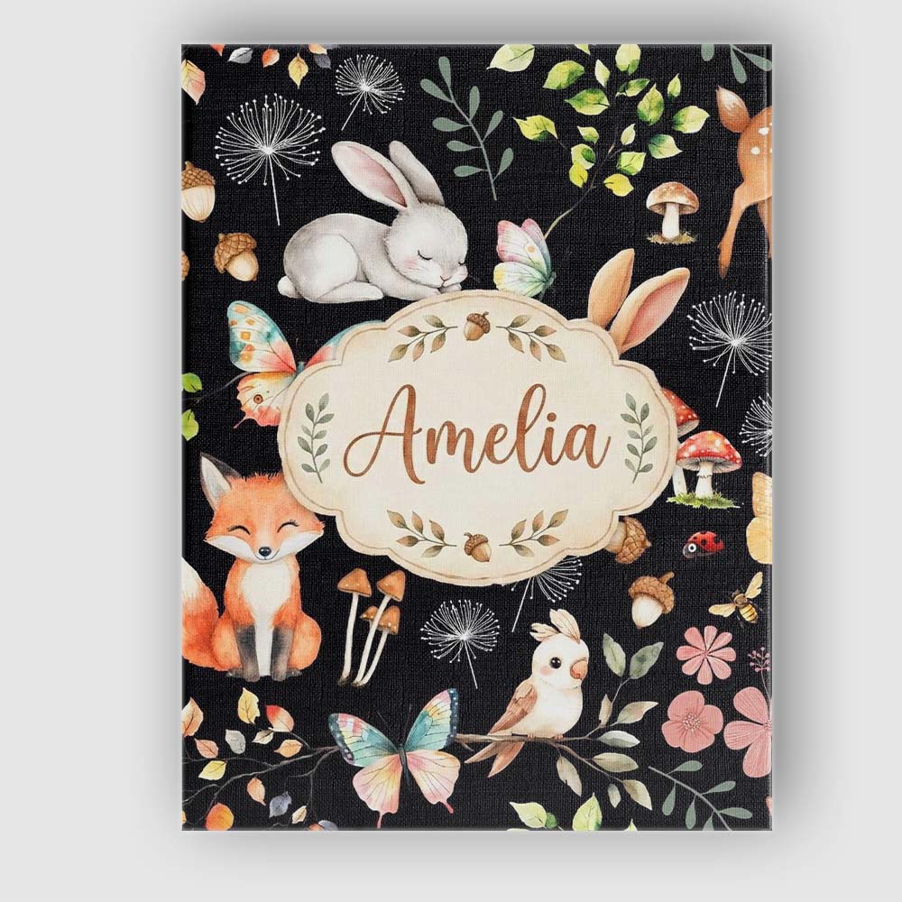 Personalised Name Woodland Animal Rabbit Custom  Unique Gift Idea Elegant Feature Canvas Wall Art Print Decor Picture Ready to Hang