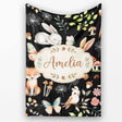 Woodland Animal Rabbit Fox Butterfly Floral Elements on Black  Personalised Custom Name Super Soft Fleece Blanket Bed Sofa Throw