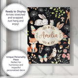 Personalised Name Woodland Animal Rabbit Custom  Unique Gift Idea Elegant Feature Canvas Wall Art Print Decor Picture Ready to Hang