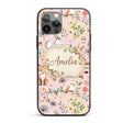 Animals Rabbit Fox Butterfly Floral Elements on Custom Name Protective Phone Case Mobile Cover Durable Everyday Smartphone Shock Resistant