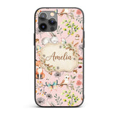 Animals Rabbit Fox Butterfly Floral Elements on Custom Name Protective Phone Case Mobile Cover Durable Everyday Smartphone Shock Resistant