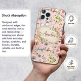 Animals Rabbit Fox Butterfly Floral Elements on Custom Name Protective Phone Case Mobile Cover Durable Everyday Smartphone Shock Resistant
