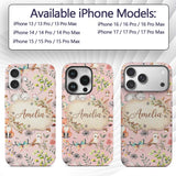 Animals Rabbit Fox Butterfly Floral Elements on Custom Name Protective Phone Case Mobile Cover Durable Everyday Smartphone Shock Resistant