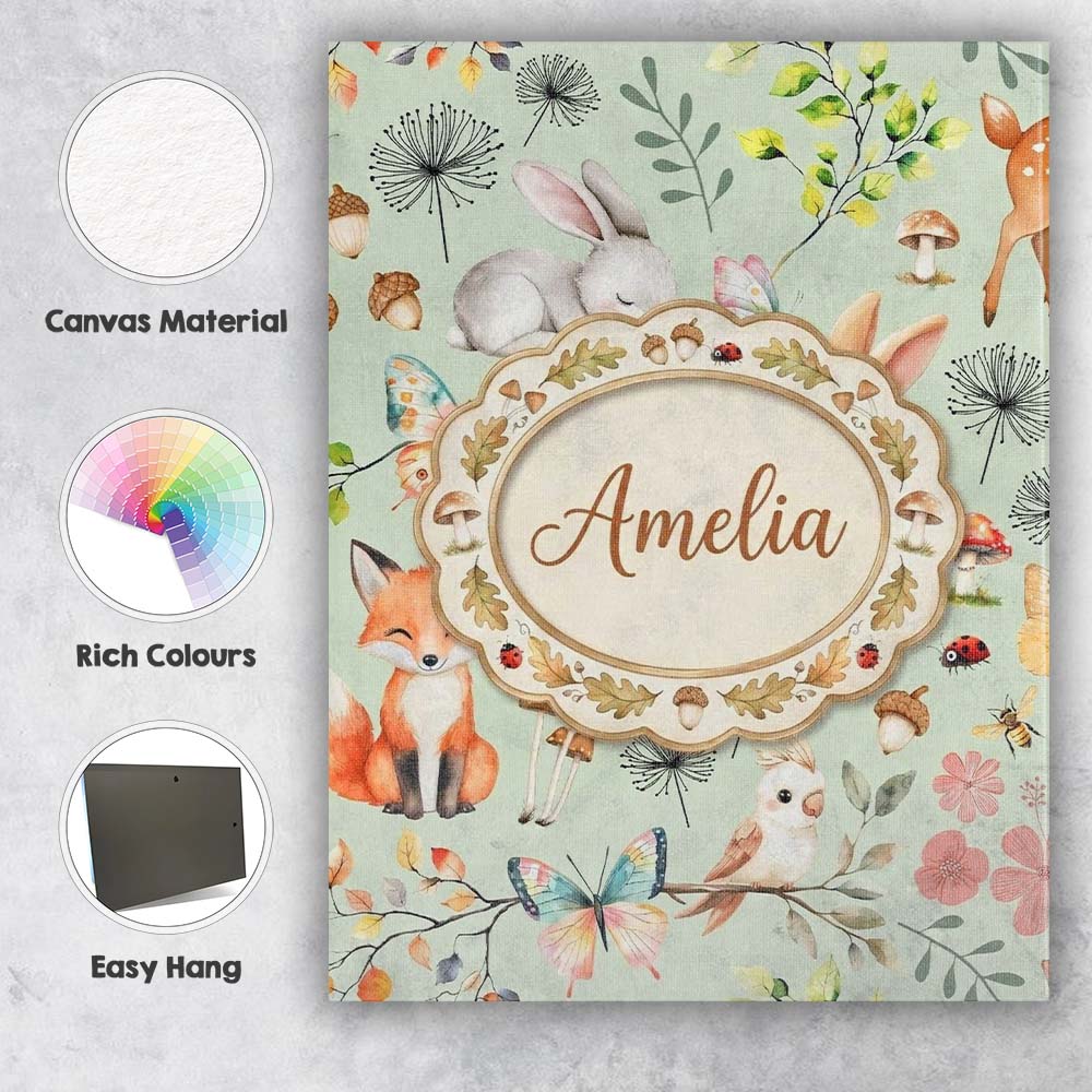 Personalised Name Animals Rabbit Fox Custom Premium Decorative Design Modern Room Accent Canvas Wall Art Print Decor Picture Ready to Hang