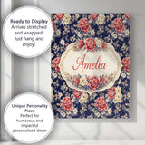 Personalised Name Antique Style Cream Floral Botanical Seamless Custom  Statement Canvas Wall Art Print Decor Picture Ready to Hang