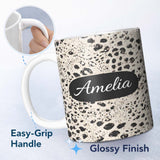 Personalized Custom Name Leopard Animal Print Black Cream Classic Safari Pattern Lovely 11oz Ceramic Coffee Tea Mug White Large Handle