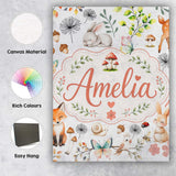 Personalised Name Animals Rabbit Fox Custom Premium Decorative Design Modern Room Accent Canvas Wall Art Print Decor Picture Ready to Hang