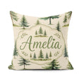 Custom Name Pine Tree Forest Evergreen Woodland on Soft Seamless Square Filled Cushion Throw Pillow Sofa Bed Home Decor Zip Washable UK Made