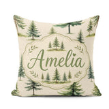 Custom Name Pine Tree Forest Evergreen Woodland on Soft Seamless Square Filled Cushion Throw Pillow Sofa Bed Home Decor Zip Washable UK Made