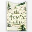 Pine Tree Forest Evergreen Woodland Nature on Soft Cream Seamless  Personalised Custom Name Super Soft Fleece Blanket Bed Sofa Throw