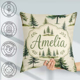 Custom Name Pine Tree Forest Evergreen Woodland on Soft Seamless Square Filled Cushion Throw Pillow Sofa Bed Home Decor Zip Washable UK Made