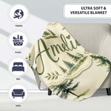 Pine Tree Forest Evergreen Woodland Nature on Soft Cream Seamless  Personalised Custom Name Super Soft Fleece Blanket Bed Sofa Throw