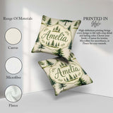 Custom Name Pine Tree Forest Evergreen Woodland on Soft Seamless Square Filled Cushion Throw Pillow Sofa Bed Home Decor Zip Washable UK Made