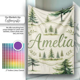 Pine Tree Forest Evergreen Woodland Nature on Soft Cream Seamless  Personalised Custom Name Super Soft Fleece Blanket Bed Sofa Throw