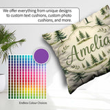 Custom Name Pine Tree Forest Evergreen Woodland on Soft Seamless Square Filled Cushion Throw Pillow Sofa Bed Home Decor Zip Washable UK Made