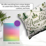 Custom Name Pine Tree Forest Evergreen Woodland on Grey Seamless Square Filled Cushion Throw Pillow Sofa Bed Home Decor Zip Washable UK Made