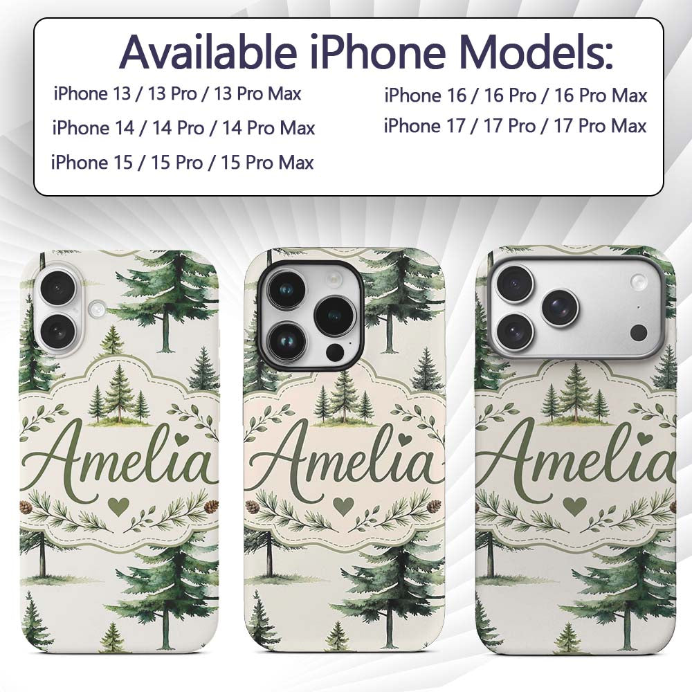 Pine Tree Forest Evergreen Woodland Nature on Custom Name Protective Phone Case Mobile Cover Durable Everyday Smartphone Shock Resistant