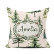 Custom Name Pine Tree Forest Evergreen Woodland on Neutral Beige Square Filled Cushion Throw Pillow Sofa Bed Home Decor Zip Washable UK Made