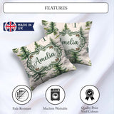 Custom Name Pine Tree Forest Evergreen Woodland on Neutral Beige Square Filled Cushion Throw Pillow Sofa Bed Home Decor Zip Washable UK Made