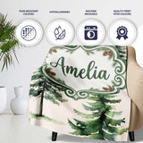 Pine Tree Forest Evergreen Woodland Nature on Neutral Beige  Personalised Custom Name Super Soft Fleece Blanket Bed Sofa Throw