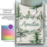 Pine Tree Forest Evergreen Woodland Nature on Neutral Beige  Personalised Custom Name Super Soft Fleece Blanket Bed Sofa Throw