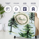 Pine Tree Forest Evergreen Woodland Nature on Soft Blue Seamless  Personalised Custom Name Super Soft Fleece Blanket Bed Sofa Throw
