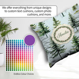 Custom Name Pine Tree Forest Evergreen Woodland Nature Soft Blue Square Filled Cushion Throw Pillow Sofa Bed Home Decor Zip Washable UK Made