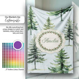 Pine Tree Forest Evergreen Woodland Nature on Soft Blue Seamless  Personalised Custom Name Super Soft Fleece Blanket Bed Sofa Throw