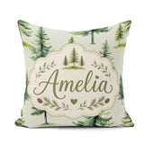 Custom Name Pine Tree Forest Evergreen Woodland on Sage Seamless Square Filled Cushion Throw Pillow Sofa Bed Home Decor Zip Washable UK Made
