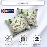 Custom Name Pine Tree Forest Evergreen Woodland on Sage Seamless Square Filled Cushion Throw Pillow Sofa Bed Home Decor Zip Washable UK Made