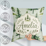 Custom Name Pine Tree Forest Evergreen Woodland on Sage Seamless Square Filled Cushion Throw Pillow Sofa Bed Home Decor Zip Washable UK Made