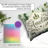 Custom Name Pine Tree Forest Evergreen Woodland on Sage Seamless Square Filled Cushion Throw Pillow Sofa Bed Home Decor Zip Washable UK Made