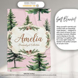 Pine Tree Forest Evergreen Woodland Nature on Blush Pink Seamless  Personalised Custom Name Super Soft Fleece Blanket Bed Sofa Throw