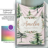 Pine Tree Forest Evergreen Woodland Nature on Blush Pink Seamless  Personalised Custom Name Super Soft Fleece Blanket Bed Sofa Throw