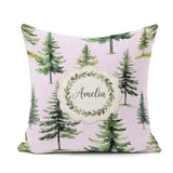 Custom Name Pine Tree Forest Evergreen Woodland on Soft Seamless Square Filled Cushion Throw Pillow Sofa Bed Home Decor Zip Washable UK Made