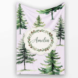 Pine Tree Forest Evergreen Woodland Nature on Soft Lilac Seamless  Personalised Custom Name Super Soft Fleece Blanket Bed Sofa Throw