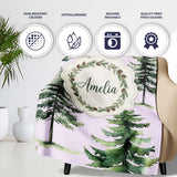 Pine Tree Forest Evergreen Woodland Nature on Soft Lilac Seamless  Personalised Custom Name Super Soft Fleece Blanket Bed Sofa Throw