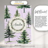 Pine Tree Forest Evergreen Woodland Nature on Soft Lilac Seamless  Personalised Custom Name Super Soft Fleece Blanket Bed Sofa Throw