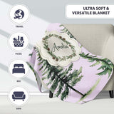 Pine Tree Forest Evergreen Woodland Nature on Soft Lilac Seamless  Personalised Custom Name Super Soft Fleece Blanket Bed Sofa Throw
