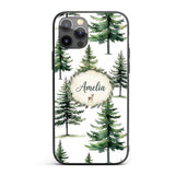 Watercolor Pine Tree Forest Woodland Nature on Custom Name Protective Phone Case Mobile Cover Durable Everyday Smartphone Shock Resistant