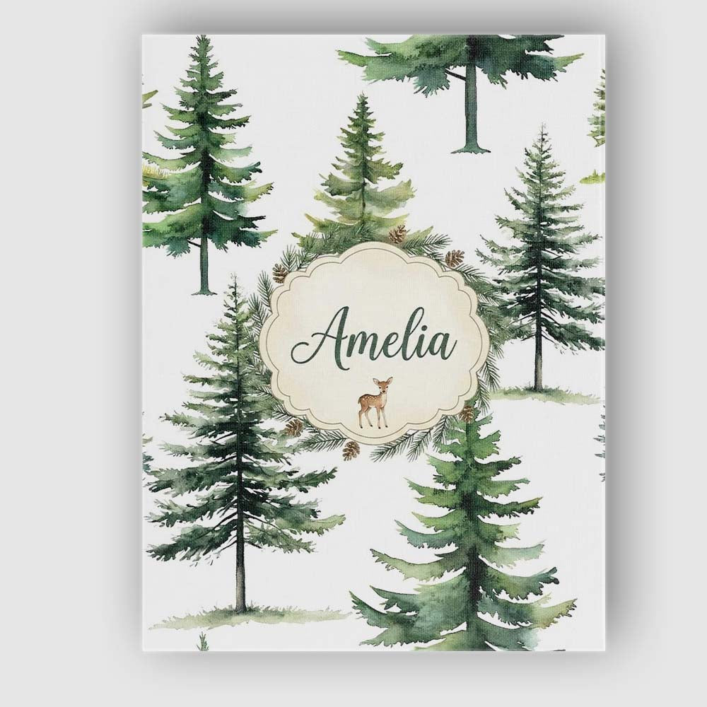 Personalised Name Watercolor Pine Tree Custom  Modern Room Accent Elegant Feature Canvas Wall Art Print Decor Picture Ready to Hang