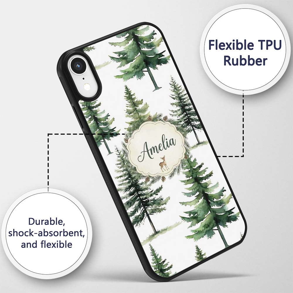 Watercolor Pine Tree Forest Woodland Nature on Custom Name Protective Phone Case Mobile Cover Durable Everyday Smartphone Shock Resistant