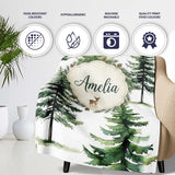 Watercolor Pine Tree Forest Woodland Nature on Light Grey Seamless  Personalised Custom Name Super Soft Fleece Blanket Bed Sofa Throw