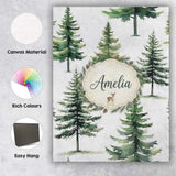 Personalised Name Watercolor Pine Tree Custom  Modern Room Accent Elegant Feature Canvas Wall Art Print Decor Picture Ready to Hang