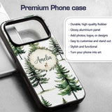 Watercolor Pine Tree Forest Woodland Nature on Custom Name Protective Phone Case Mobile Cover Durable Everyday Smartphone Shock Resistant